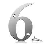 Bwintech 1 Pcs 75mm Height (3 Inch) Chrome Bolted Door Number 6 Stainless Steel 304 House Number, Suitable For Front,Wooden, Composite,UPVC Door