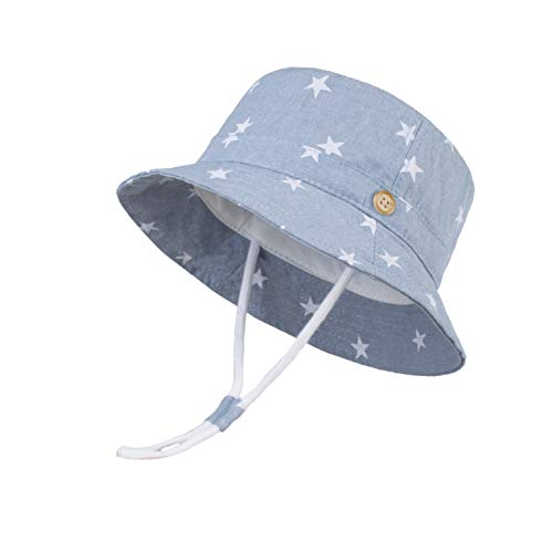 Image of LANGZHEN Sun Protection Hat for Kids Toddler Boys Girls Wide Brim Summer Play Hat Cotton Baby Bucket Hat with Chin Strap