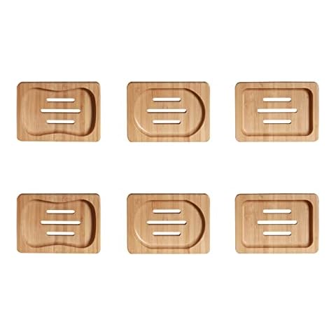 6 Pack Bamboo Soap Dishes, Hand Made Self Draining Soap Holders, Bar Soap Dishes for Bathroom, Shower, Kitchen Cover