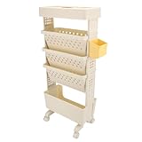 Zerodis Bewegliches Bücherregal mit Feststellbaren Lenkrollen, Getränkehalter und Handtaschenaufbewahrung für Zuhause, Büro, Klassenzimmer, Bibliothek, Schule (Cremeweiß)
