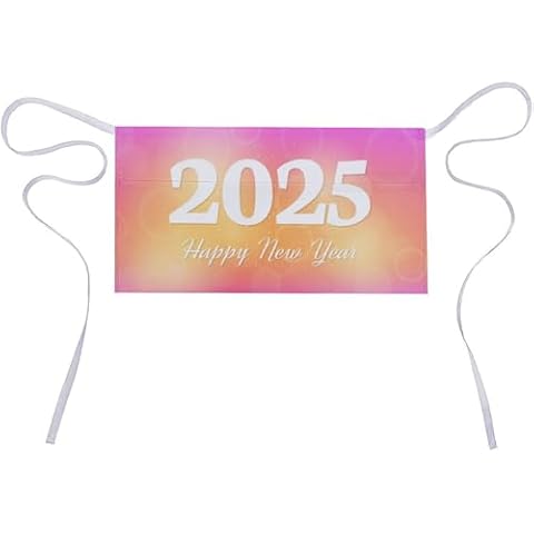 SDERDZSE Happy New Year 2025 Apron with 3 Pockets for Women Men Adjustable Waterproof Kitchen Restaurant Half Apron for Chef Waiter Server Cover