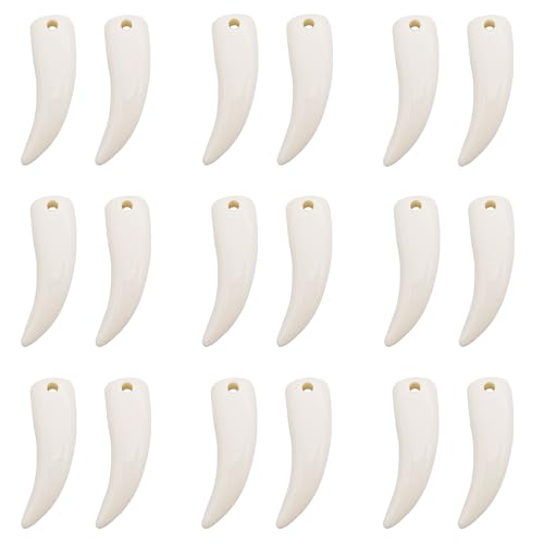 Julie Wang 90PCS Resin Wolf Teeth Charm Animal Tooth Pendant for Necklace Earring Bracelet Jewelry Making Halloween Costumes Decoration Craft DIY Supplies