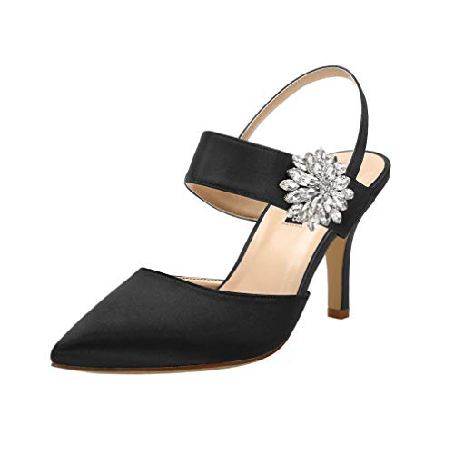 Image of ERIJUNOR Mid Heel Shoes for Women Pointed Toe Slingback Rhinestone Brooch Satin Dress Pumps Evening Prom Wedding Shoes