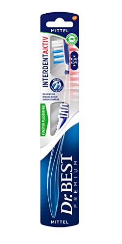 Dr.BEST Interdent - Spazzolino da denti a testa corta, medio (1 pezzo), per una pulizia accurata fino agli spazi interdentali