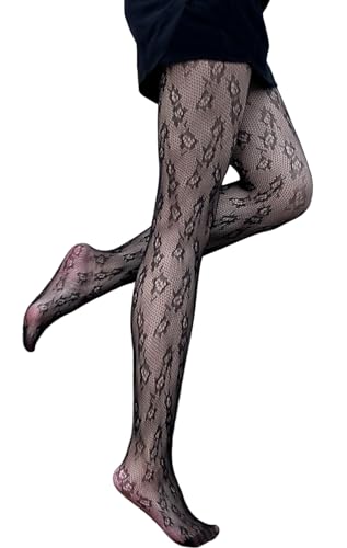 Image of VINICUNCA Women's Fishnet Stockings Lace Patterned Tights High Waist Pantyhose