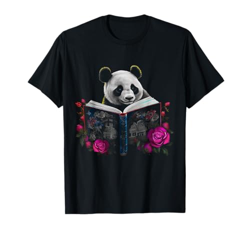 Panda leyendo un libro - Flores | Animal Rose Motivo Panda Camiseta