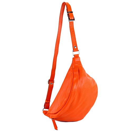 modamoda de - T77 Grand sac banane Sac poitrine italien en cuir souple, Orange, Large