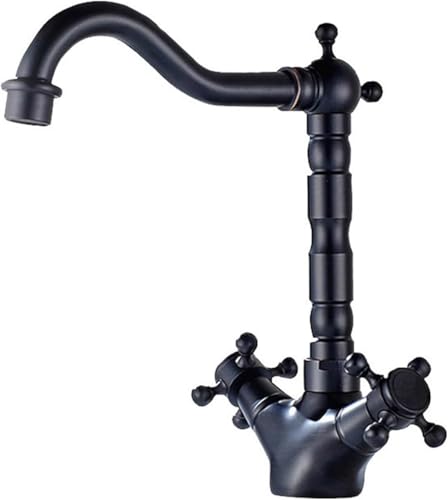 Grifo de baño vintage de doble mango cruzado en latón negro mate