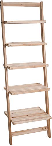Book Shelf for Living Room, Bathroom, and Kitchen Shelving, Home Décor by Lavish Home- 5-Tier Decorative Leaning Ladder Shelf- Wood Display Shelving