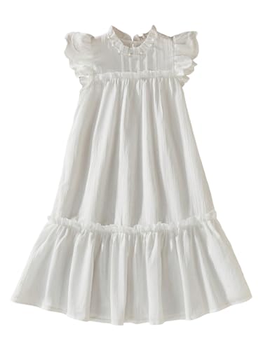 Girl's Ruffle Cap Sleeve A Line Dresses Beaded Frill Stand Collar Flared Short Dresses