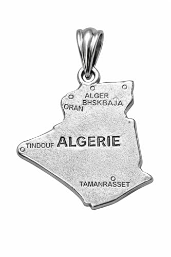 Générique Pendentif Carte Algérie – Collier ALGERIE – Bijou Algérien Homme Femme – Acier Inoxydable – Cadeau Culture Algérienne (argenté)