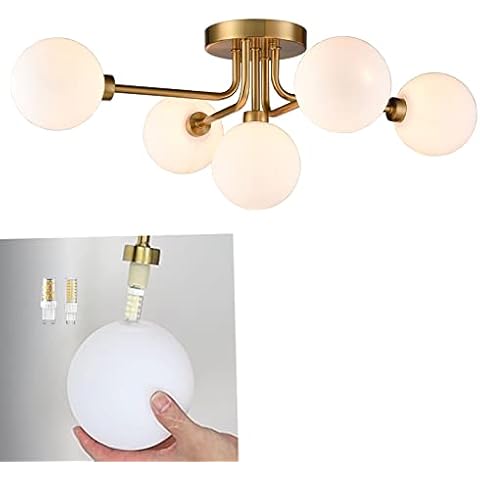 CLAXY Gold Ceiling Light Sputnik Semi-Flush Mount Light Fixture with Globe Shades Chandelier for Bedroom Dining Room Hallway Cover