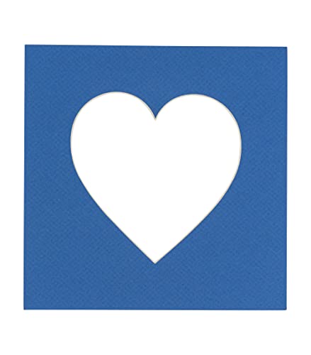 16x16 Mat Bevel Cut for 5x5 Photos - Precut Royal Blue Heart Shaped Photo Mat Board Opening - Acid Free Matte to Protect Your Pictures - Bevel Cut for Family Photos, Pack of 1 Matboard Show Kit With