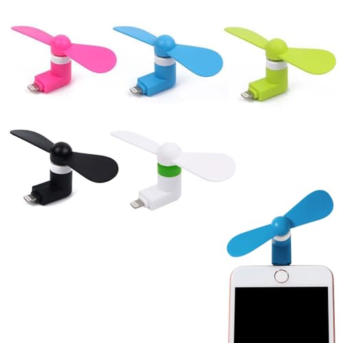 Rakiuty Mini-Handy-Ventilator Mini-Handy-Lüfter Tragbarer Kühler Rotierender Ventilator Tragbarer Mini-USB-Handy-Lüfter Kompatibel mit i-Phone-Port Schwarz+Weiß+Blau+Grün+Rosa