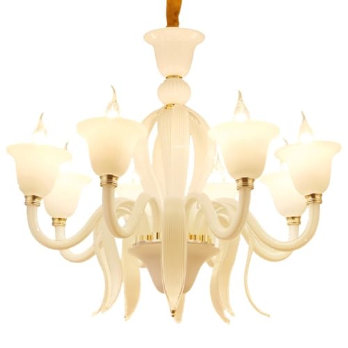 Generico Lampadario a sospensione di grandi dimensioni, lampadario europeo di lusso, lampadario a sospensione bianco for camera da letto, isola, ingresso(8-Lights)