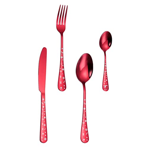 Yardwe 1set Stainless Steel Cutlery Set Tableware Set Knives Forks and Spoons Festive Red for Home Restaurant and Holiday Gatherings