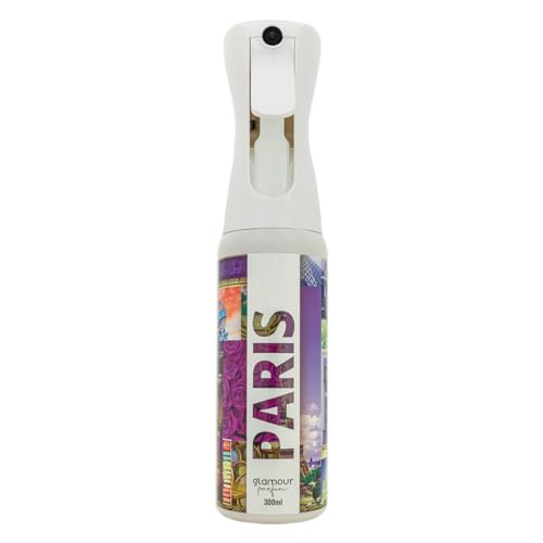 GLAMOUR PARFUM - Ambientador de Hogar París - 300 ml - Pulverizador con Aroma Floral y Afrutado - Ambientador Textil en Spray - para Pulverizar en la Cama o en Cortinas - Reutilizable