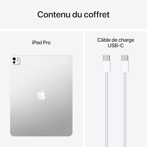 Apple iPad Pro 13 Pouces (M5) : Écran Ultra Retina XDR Verre Standard, 256 Go, Caméra Avant Horizontale 12 MP/Caméra arrière 12 MP, Wi-FI, Autonomie d’Une journée — Argent