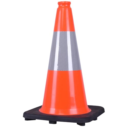 Orange Body PVC Traffic Cone with Reflector: 18' High, 10' Square Base, 3 lb