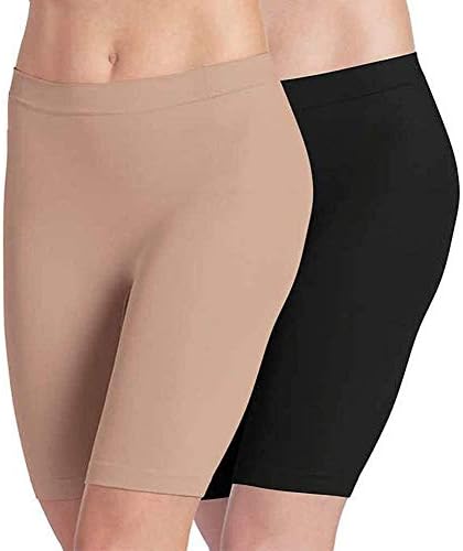 Jockey Ladies' Skimmies Slip Short Smooth Lightweight Mid-Length , 2 Pack (X-Large)Black - Light Nude