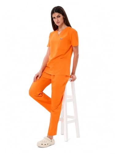 YEZEX Womens Ultra-Light Medical Scrub Set-130GSM Summer Cooling Fabric-4-Way Stretch Cargo Pants & V-Neck Top-6-Pocket