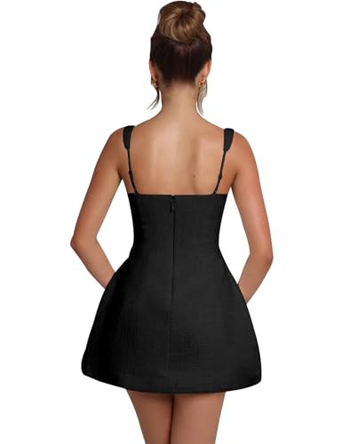 Image of Women's Sleeveless Tank Dress Square Neck Adjustable Straps Backless Mini Dress