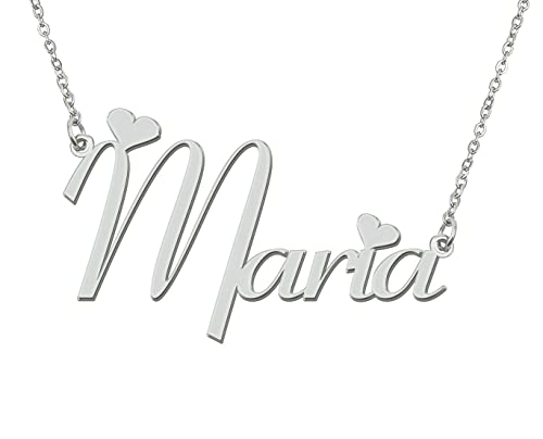 Aoloshow Stainless Steel Silver Maria Name Necklace Love Heart Necklace for Best Friends Mothers Day Jewelry