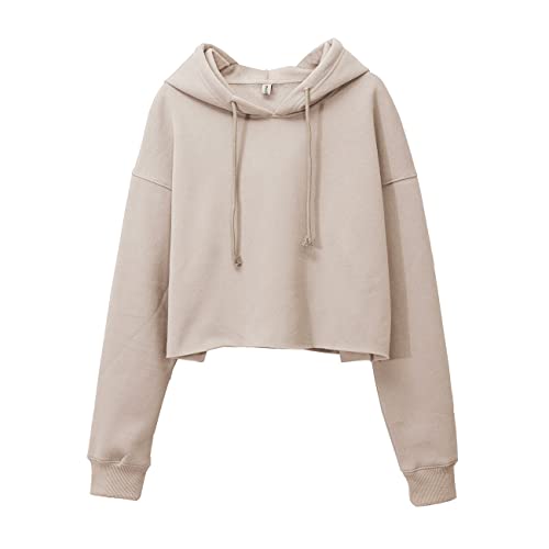 Amazhiyu Women's Cropped Hoodies Long Sleeves Fleece Crop Top Sweatshirt with Hooded Tan,...