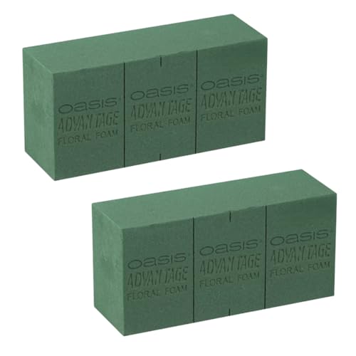 Image of Oasis Pack of 2 Advantage Floral Foam Bricks | Green Florist Foam Blocks for Flower Arrangements in Home Decor, Weddings, Events, Festivals & More | Size 9 x 3 x 4 Inches