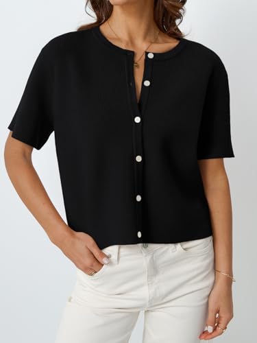 LILLUSORY Short Sleeve Cardigan Sweaters for Women 2025 Summer Cropped Button Up Sweater Tops Casual Shirt Y2K Outfits2