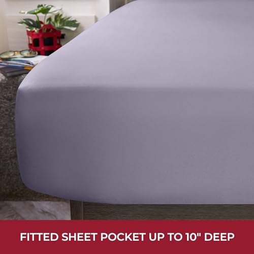 Image of Mellanni RV Short Queen Sheets - 4 PC Iconic Collection Bedding | Hotel Luxury, Extra Soft, Cooling Bed Sheets - Deep Pocket up to 10 inch (RV /Short Queen, Hazy Lilac)