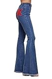 Mxiqqpltky Y2k Star Patchwork Bell Bottom Jeans Women Mid Waist Bootcut Flare Jeans Stretch Straight Leg Skinny Denim Pants(Blue,Small)