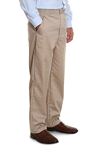 Pembrook Men s Elastic Waist Casual Pants Twill Pants with Zipper and Button - L - Tan