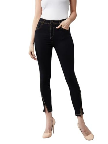 Image of Miss Chase Women's Skinny High Rise Cropped Length Fringe Detailing Stretchable Denim Jeans