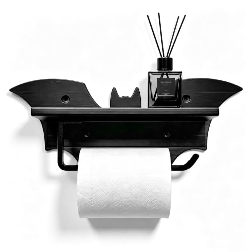 Gothic Bat Toilet Paper Holder with Shelf, Wall Mounted Bathroom