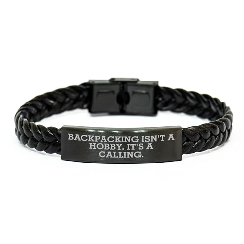 Gifts from the Trail, Backpacking Isn't A Hobby. It's A Calling., Interlaced Leather Bracelet Valentine's Unique Gift for Backpacking Enthusiasts, Unique and Inspirational