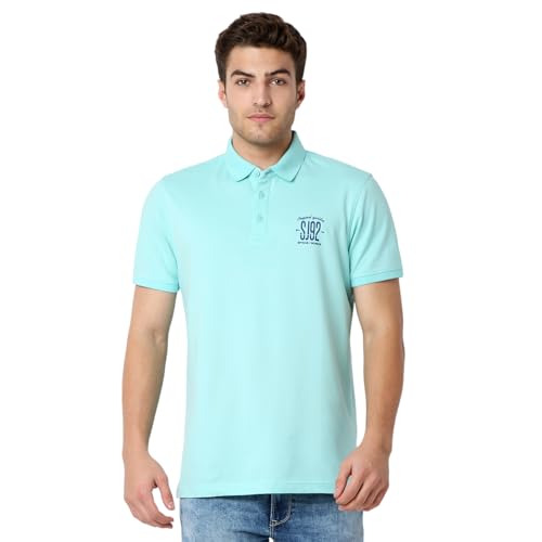 Image of Spykar Men's Slim Fit Polo Neck Half Sleeve Solid Casual T-Shirt