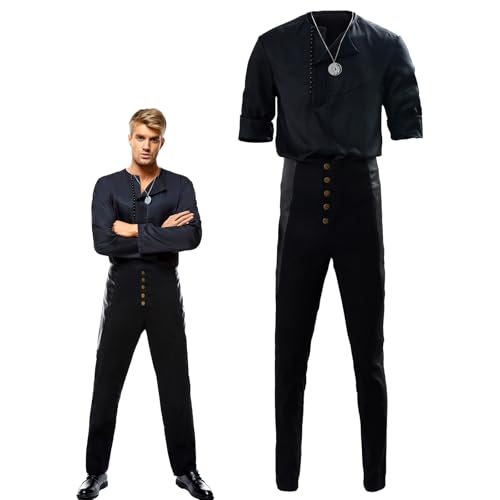 NewDong Adult Geralt Costume White Wolf Outfit Shirt Pants Cosplay Costume