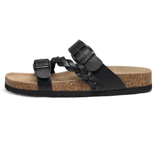 Image of KIDMI Women's Cork Footbed Sandals with Arch Support Comfortable Slip-On Slide Sandals With Adjustable Buckle for Summer