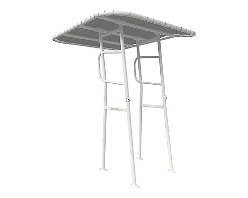 Fishmaster Original Boat T-Top for Center Console Fishing Boats - Universal Fit, Foldable Design - White Powder Coat - Grey Canvas