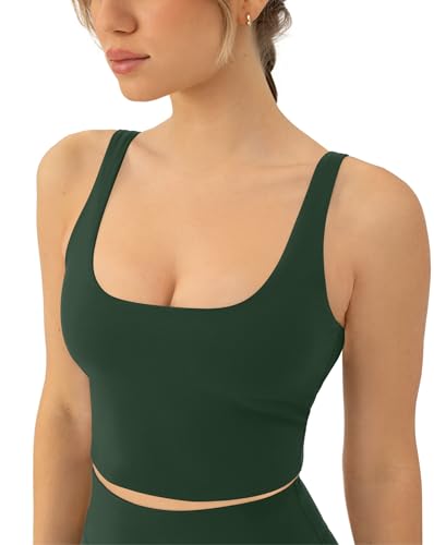 PAVOI ACTIVE Scoop Workout Tank Top with Built in Bra for Women - Medium Support Longline Yoga Sports Shelf Bra Top, FlexFlow