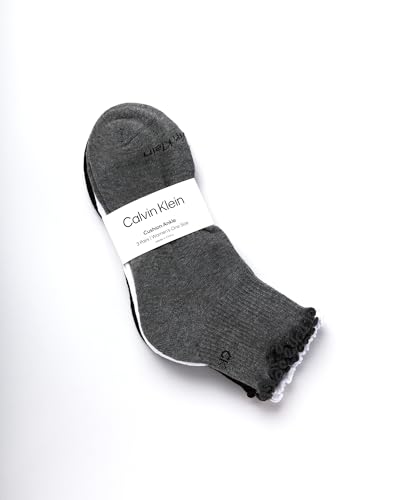 Calvin Klein Womens Quarter Socks - 3 Pack Cotton Cushioned Ruffle Half Crew Socks for Women with Lettuce Edge Cuff (4-10)2