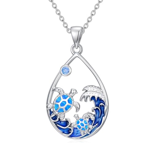 Collier tortue de mer en plaqué or blanc 18 carats, pendentif océan d'exception