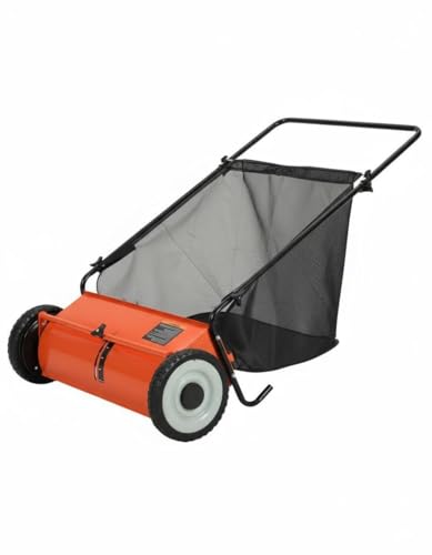 21-Inch Push Lawn Sweeper, 3.5 Cu. Ft. Hopper Capacity Leaf & Grass Collector with 4 Spinning Brushes, Adjustable Height, for Grass Clippings, Leaves & Debris, Orange