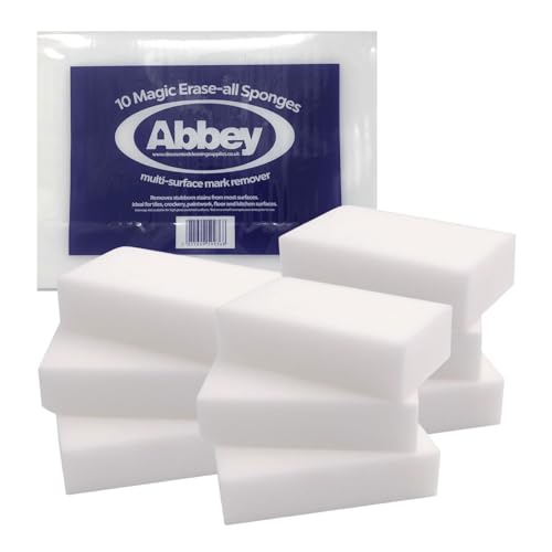 Abbey 10 White Magic Eraser Sponge for Cleaning – Cleaning Melamine Sponges for Stain & Mark Removal – Magic Eraser Sponge for Walls, Kitchens, Bathrooms, Paint Eraser -Dust Sponge 9.9x6x2.5cm