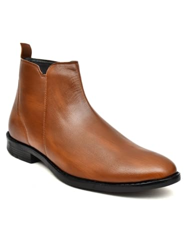 Image of SVpanther Men's Classic Tan Chelsea Boots | Genuine Leather | Slip-On Ankle Boots for Formal & Casual Wear