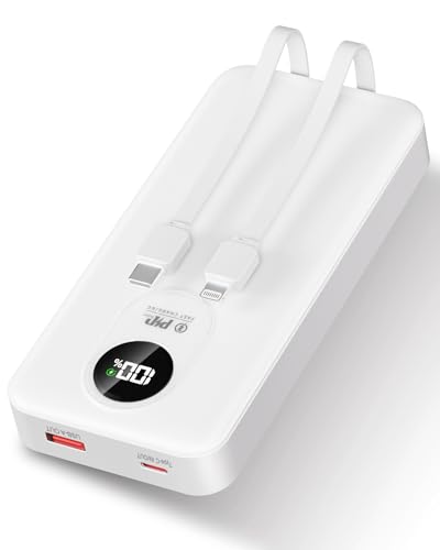 Power Bank 30000mAh mit integriertem Kabel：PD 22.5W Schnellladung Externer Akku mit Große Kapazität und 4 Ausgänge & 2 Eingänge oidaRadio with