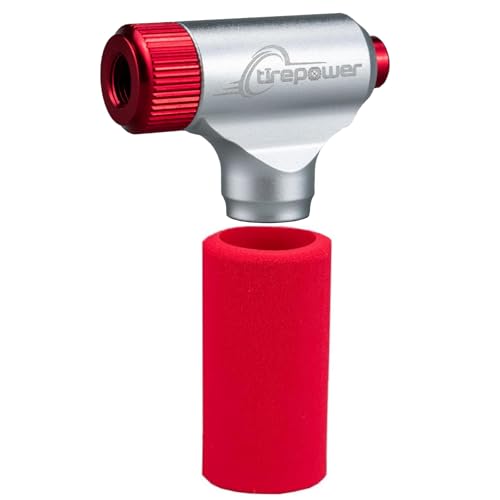 Ctrepower CO2 Bike Tire Inflator – Quick Push-Button Release, Fits Presta & Schrader Valves, Durable Aluminum Alloy CO2 Pump (Cartridges Not Included) (Silver-red)