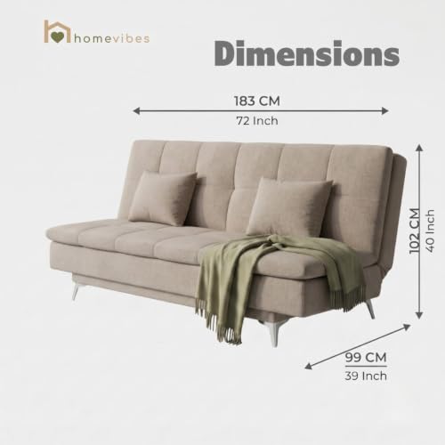 Image of Velum 3 Seater Sofa for Living Room & Office | Premium Fabric Upholstery | Solid Wood Frame | Comfortable Seating | 3 Years Warranty (Beige, Sofa Cum Bed)