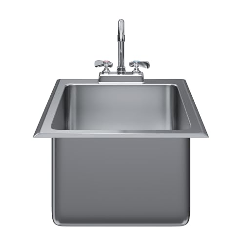 Image of Stainless Steel 1 Compartment Drop-In Sink. Bowl 14 in. x 16 in. x 10 in. With Faucet